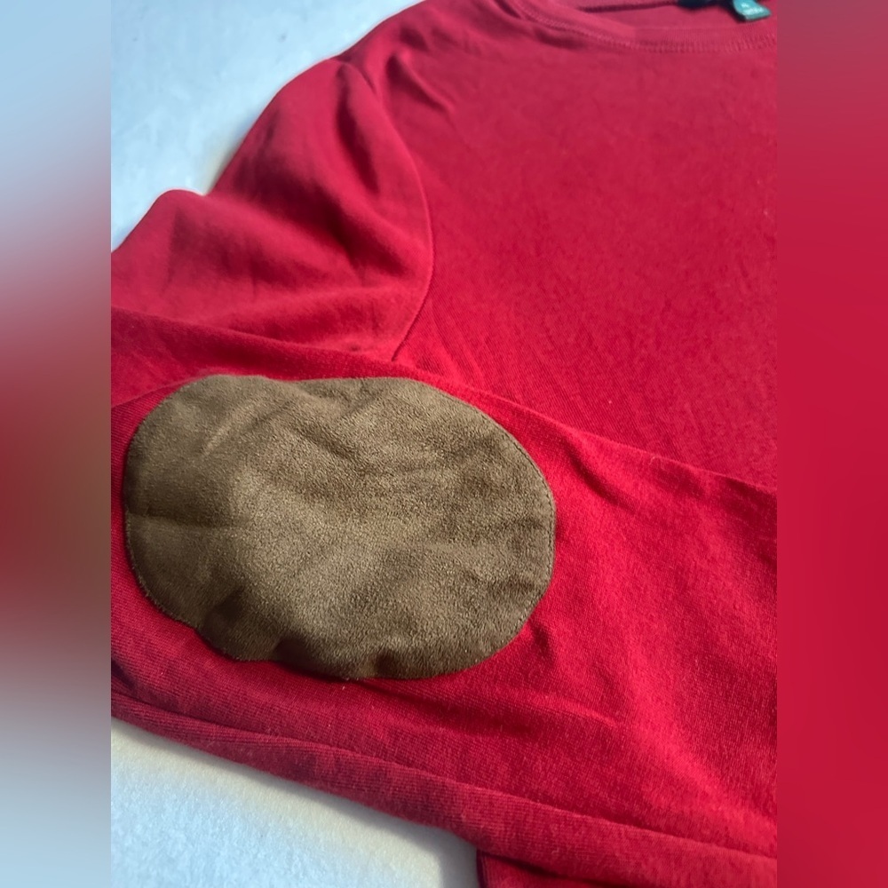 **SOLD**Lauren Ralph Lauren Red Long Sleeve Top w/ Suede Elbow Patches Women’s - Picture 2 of 6